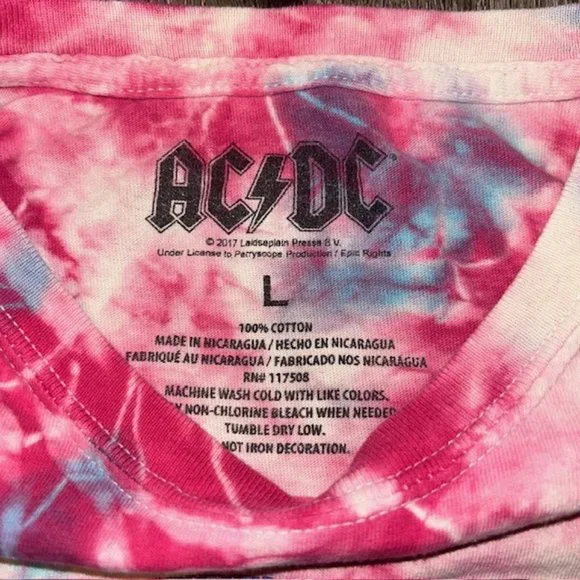 AC/DC Crop Top T-Shirt Womens Size L Large Pink Tie-Dye Shirt EUC - Picture 3 of 4